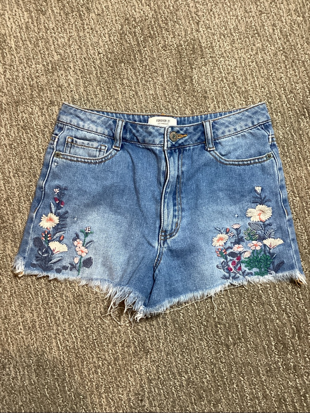 Forever 21 Light Blue Embroidered Denim Cutoff Shorts